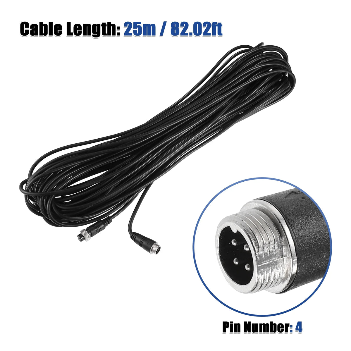 Unique Bargains 4 Pin 82.02ft Backup Camera Cable Aviation Extension Cable Car Video Extension Cable Universal