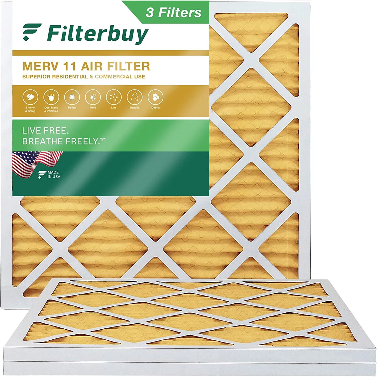 Filterbuy 17x17x1 MERV 11 Pleated HVAC AC Furnace Air Filters (3-Pack)