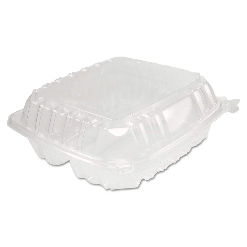 Dart ClearSizeeal Hinged-Lid Plastic Containers 8 1/4 x 3 x 8 1/4 Clear 125/PK 2 PK/CT C90PSizeT3