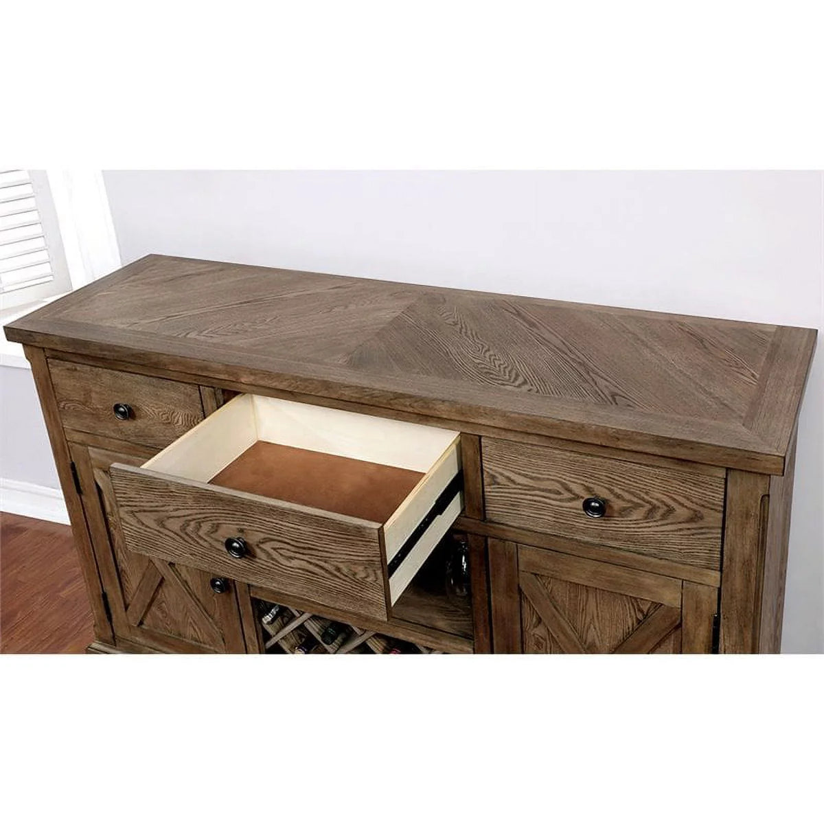 Furniture of America Kora Rustic Wood Multi-Sizetorage Buffet in Light Oak