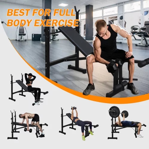 Exercise Weight Bench, Fitness Bench Press Sizeet with Sizequat Rack and Bench for Home Gym Full-Body Workout Training