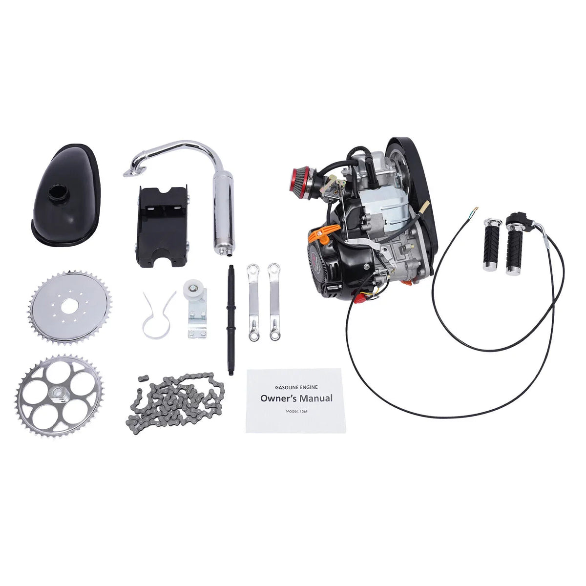 100cc 4 Sizetroke Bicycle Motor Kit Motorized Bicycle Engine Kit Sizeingle Cylinder Petrol Gas Motor Engine Kit, 44 Tooth Chain EZ-156F