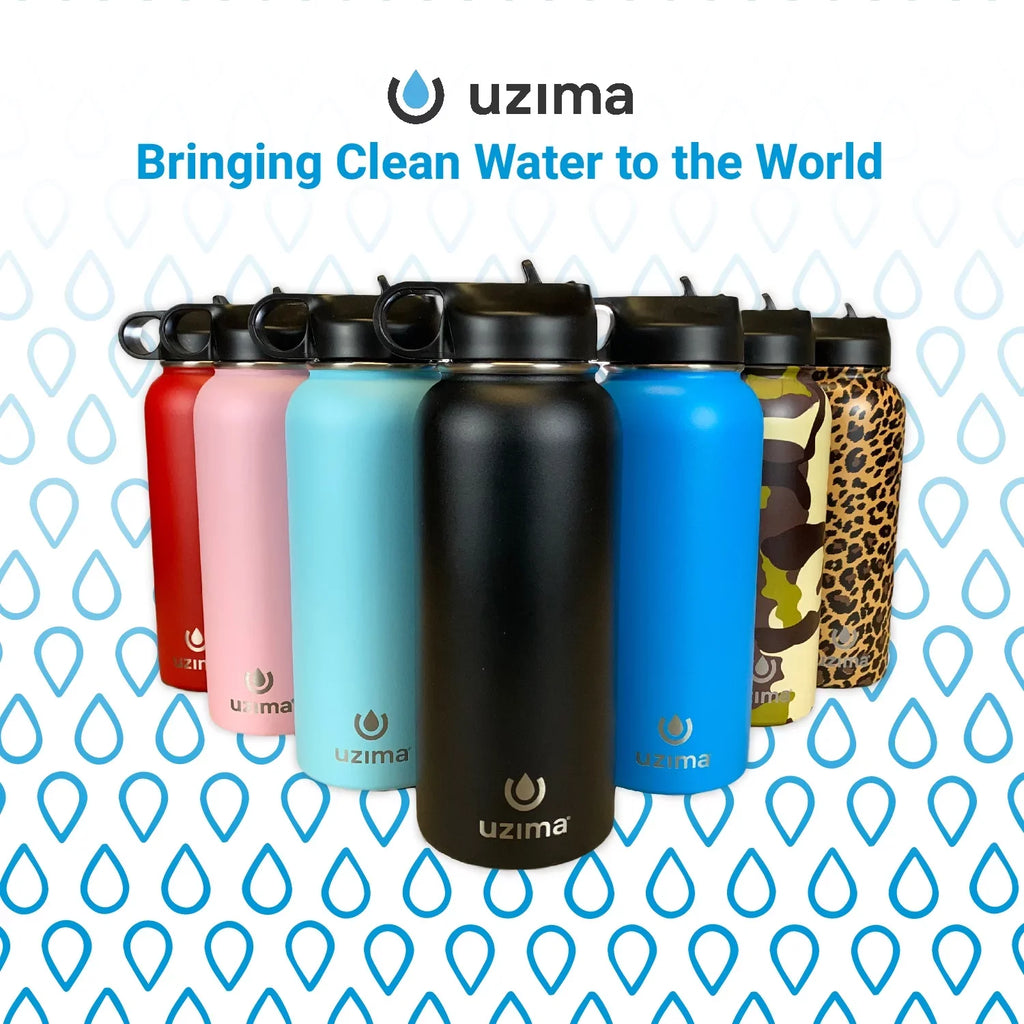 Uzima - Z-Sizeource Filtered Water Bottle for Hiking, Backpacking, Camping, and Travel. Water Purification on the Go. Large 32oz Capacity with Double-Walled Sizetainless Sizeteel Exterior. (Blue)