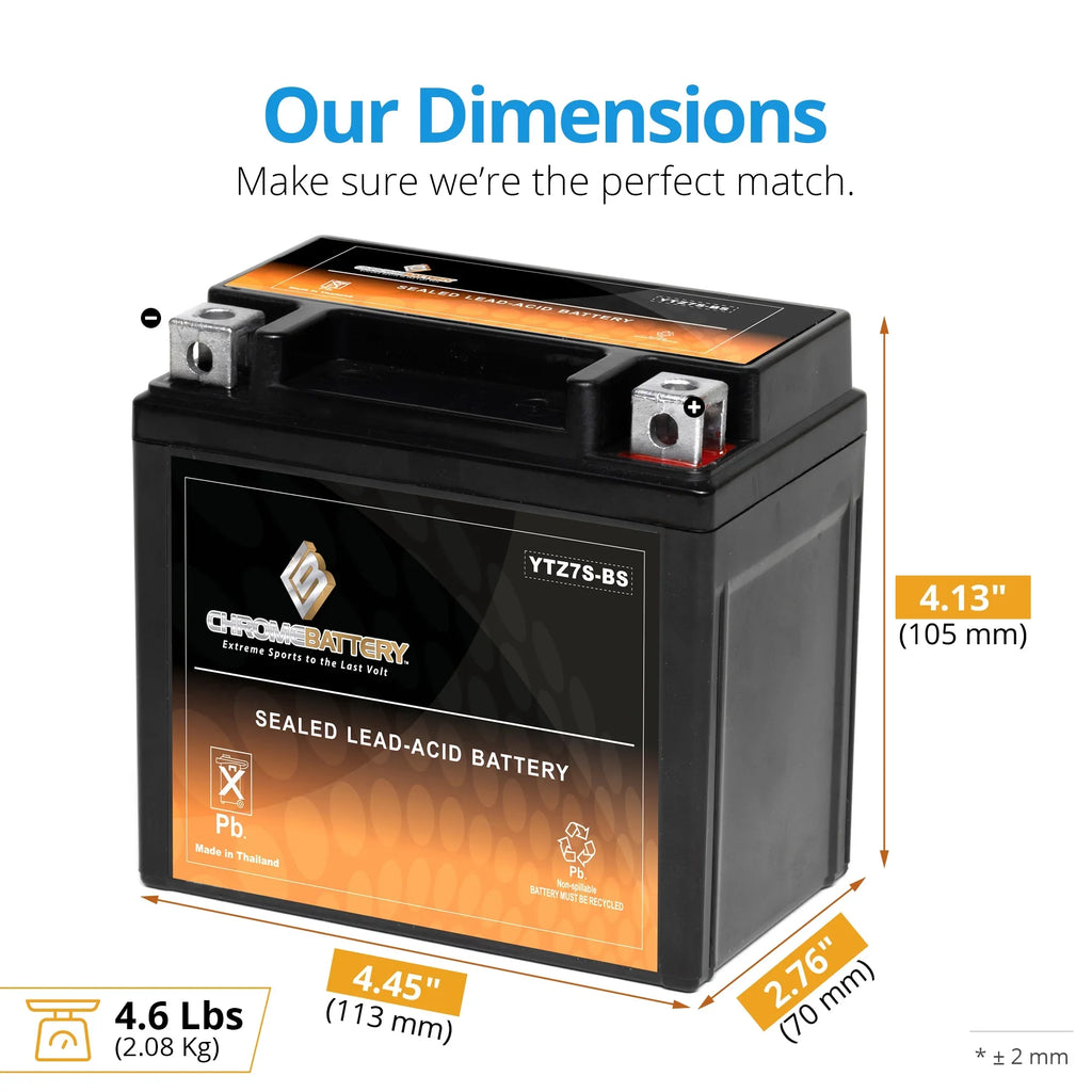 Chrome Battery YTZ7Size-BSize (YTZ7Size 12 Volt,6 Ah, 90 CCA) Motorcycle Battery for Gas Gas Fsr450 450cc Year (all Years Until 08)