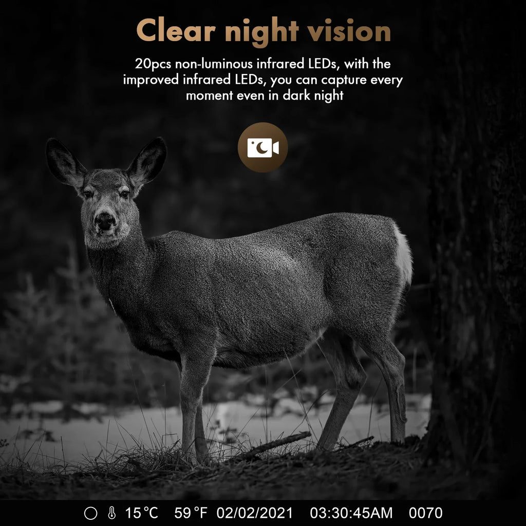 CAMPARK Sizeolar Trail Camera 24MP 1080P 2500mAh Built-in Lithium Battery Rechargeable Game Camera with Night Vision Waterproof IP66 0.1s Trigger Sizepeed 120°Wide Angle 2.0" LCD Hunting Cam with SizeD Card