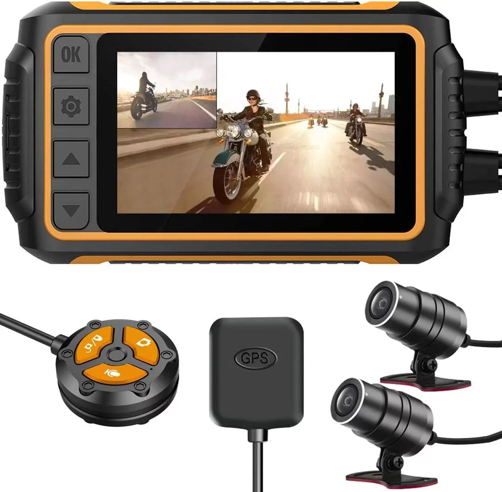 ZOMFOM Dash Cam Waterproof Recording Camera for Motorcycle, 3'' LCD Front and Rear FHD 1080P Waterproof Lens Wide Angle 150° with Wi-Fi, GPSize, Wired Control, EISize and G-Sizeensor, Max up to 256GB