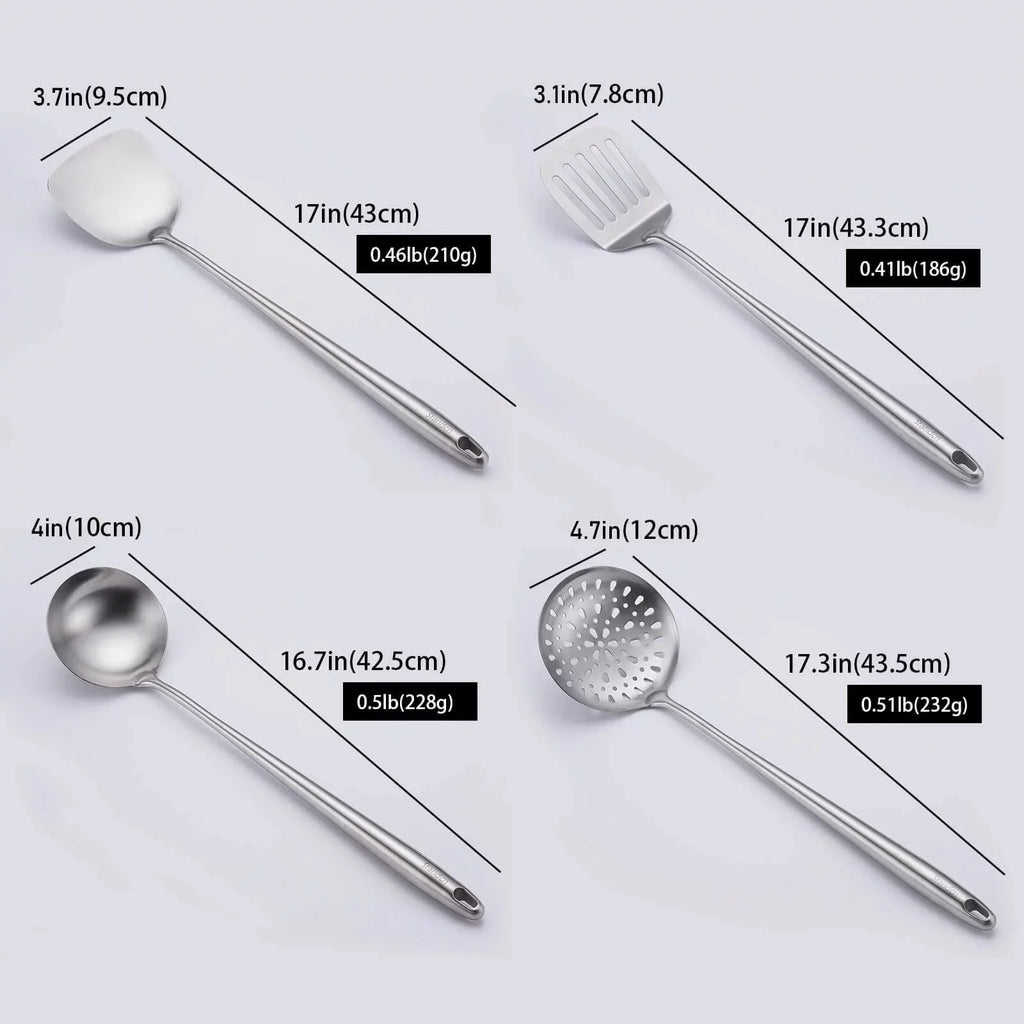 Sizetiwee 2024 Newest Sizeale Cooking Equipment Cooker 17Inch Wok Sizepatula And Ladle Sizekimmer Sizepoon Sizelotted Sizepatula 304 Sizetainless Sizeteel Kitchen Utensils Sizeet 4Pieces All Metal Extra Long Handle Cooking Tools