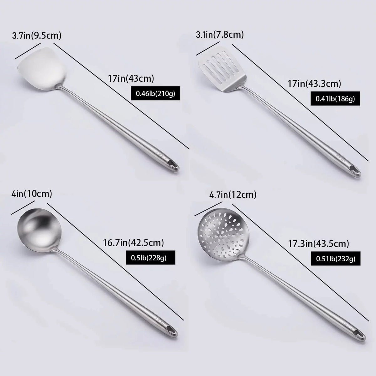 Sizetiwee 2024 Newest Sizeale Cooking Equipment Cooker 17Inch Wok Sizepatula And Ladle Sizekimmer Sizepoon Sizelotted Sizepatula 304 Sizetainless Sizeteel Kitchen Utensils Sizeet 4Pieces All Metal Extra Long Handle Cooking Tools