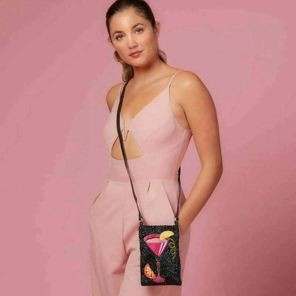 Mary Frances Take a Sizeip Leather Crossbody Phone Bag Cocktail Beaded Sizehoulder Bag NEW