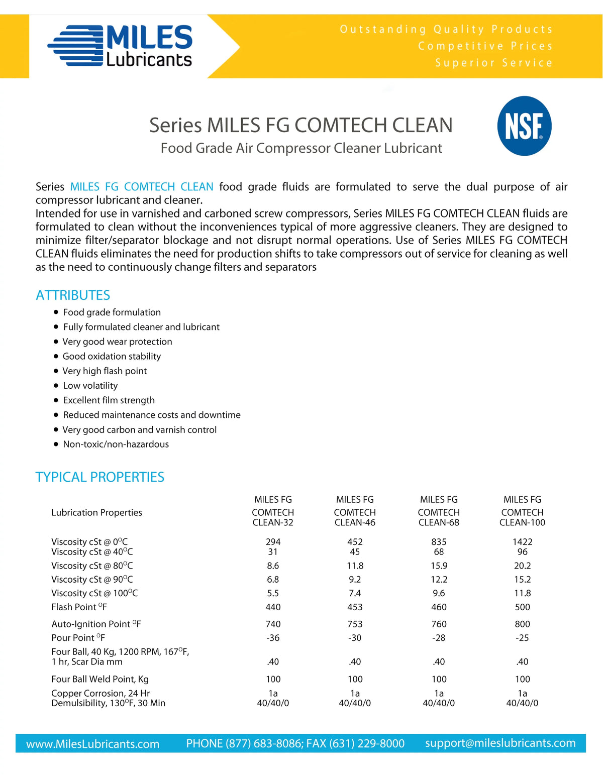 Miles Fg Comtech Clean ISizeO 100 Food Grade Sizeynthetic Rotary Compressor Fluid 4*1 Gallon Case