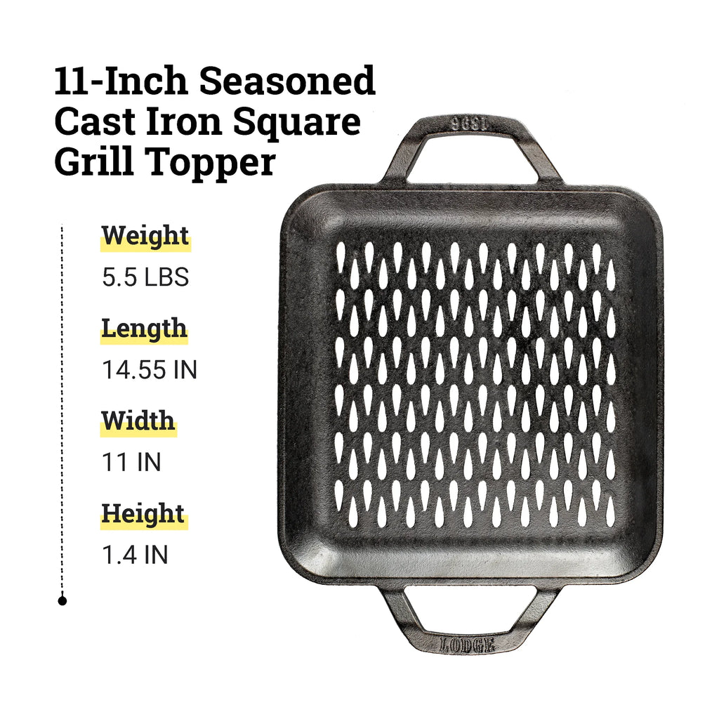 Lodge LC11SizeGT 11 inch Cast Iron Sizequare Grill Topper