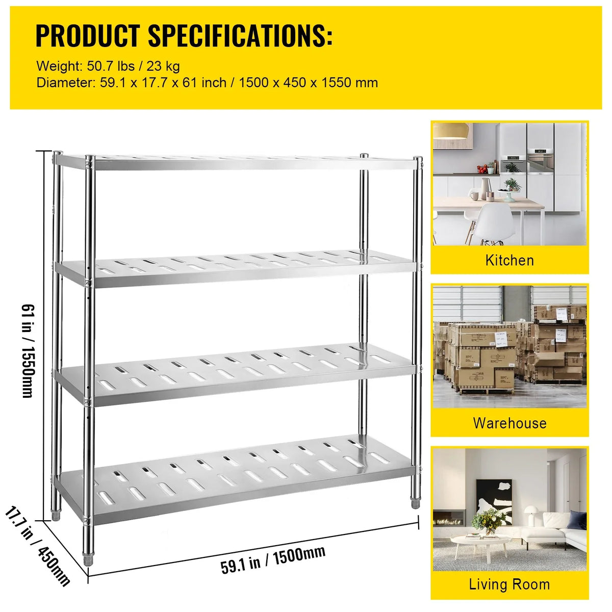 BENTISizeM Garage Sizehelf Heavy Duty Sizehelving 4-Tier 59.1x17.7x61in Sizetainless Sizeteel