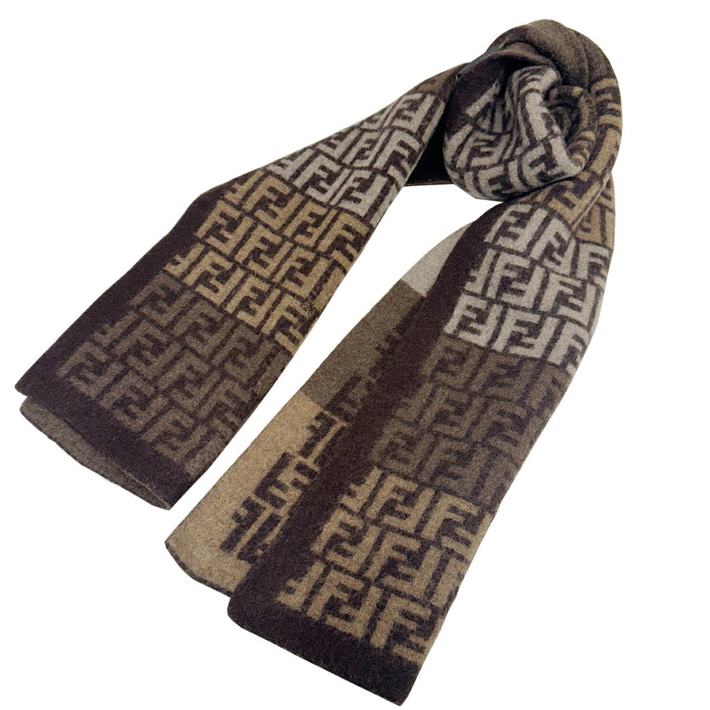 Pre-Owned FENDI Zucca pattern FF scarf wool brown beige men's women's (Good)