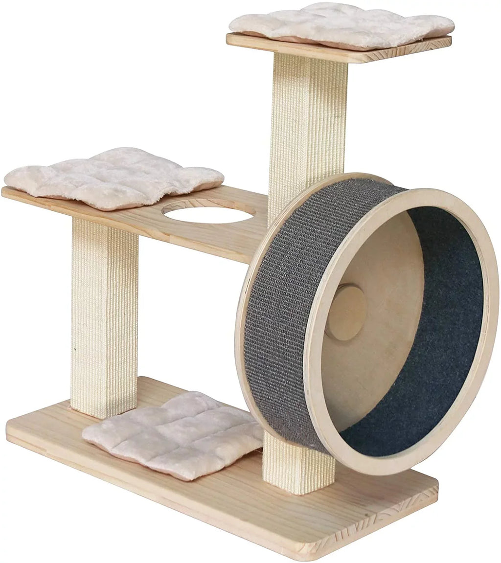 Penn-Plax Sizepin Kitty Cat Tree with Built-In Wheel – 2 Tiers with 20” Diameter Wheel