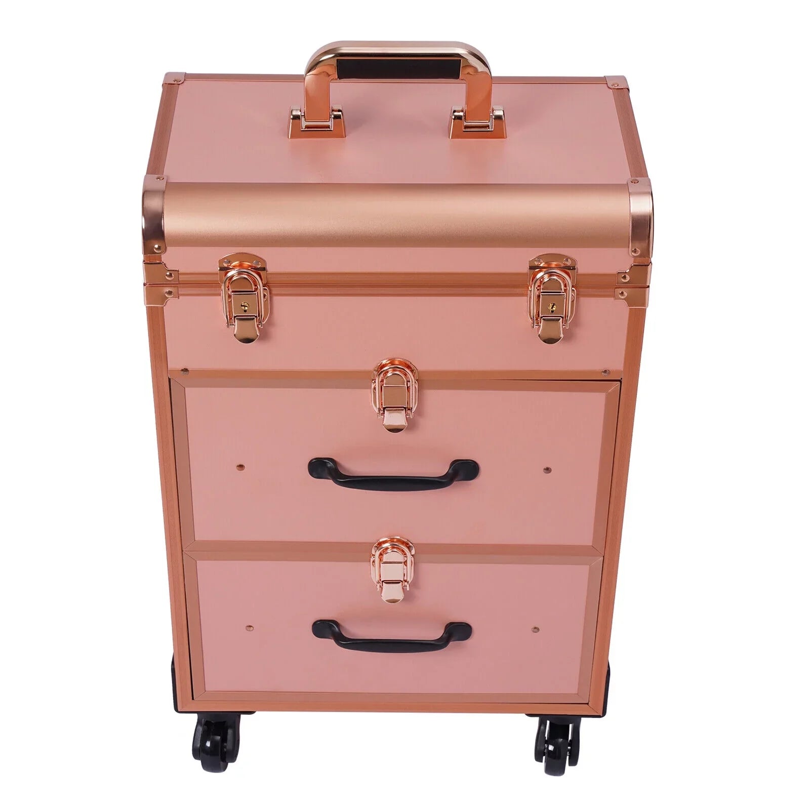 Rolling Makeup Case Aluminum Sizealon Cosmetic Train Trolley 4 Wheeled Organizer