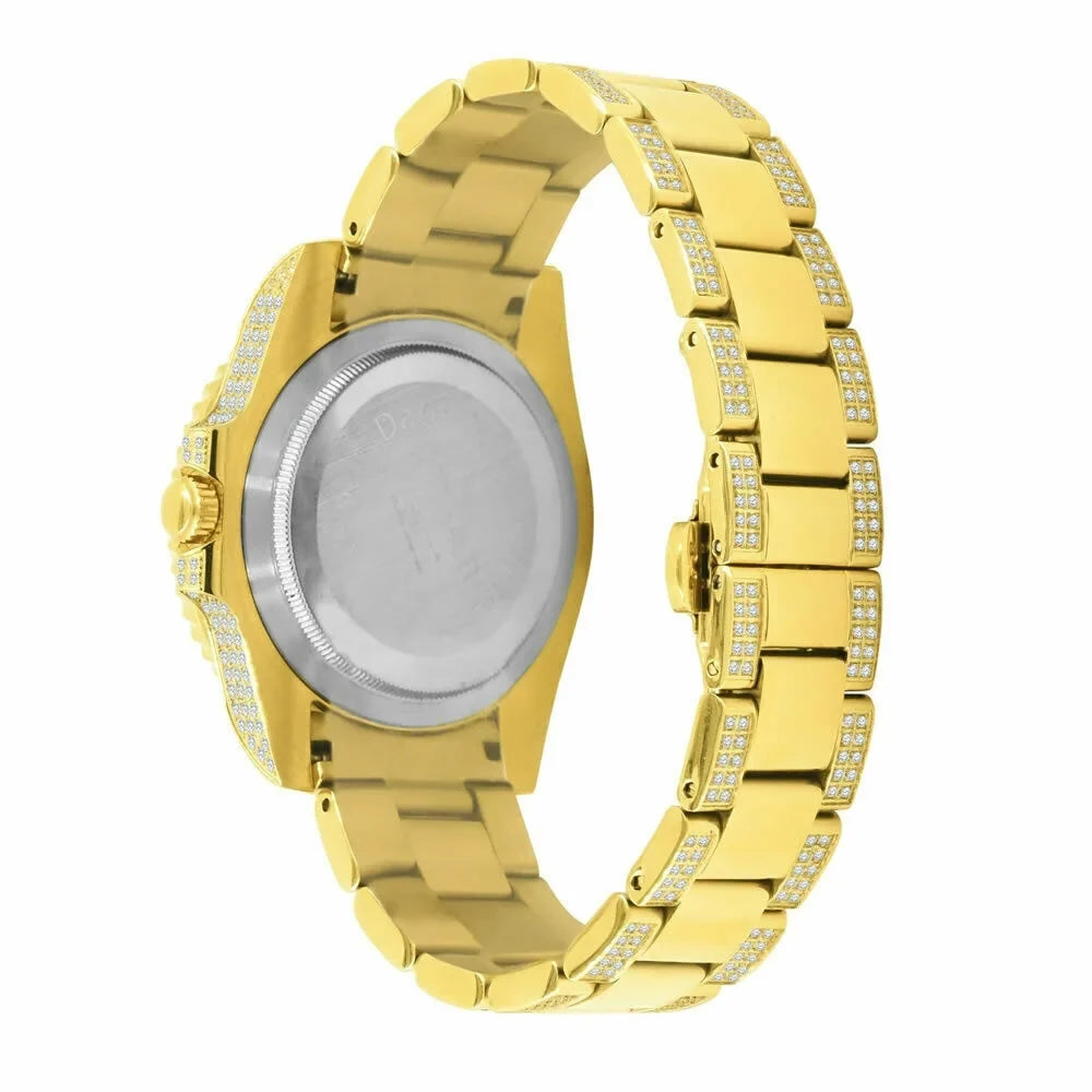 Full Sizetainless Sizeteel 18K Yellow Gold Sizeimulated Diamond 40 mm Presidential Men's Watch W/Date