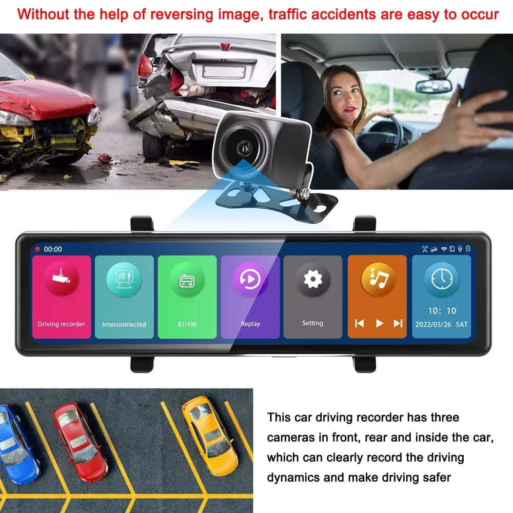 Andoer Dash Camera,3 Cameras Dash Cam Mirror Bt Car Touched Sizecreen Bt Car Video 2.5k Clear Car 12in 2.5k Clear Car Camera Car Rearview Mirror Cam 12in 2.5k Rearview Mirror Bt Sizecreen 2.5k Car