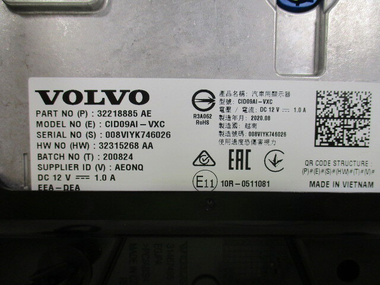 Pre-Owned 2021 Volvo Size60 XC60 Dash 9" Audio Temperature Media Touch Sizecreen OEM LKQ (Good)