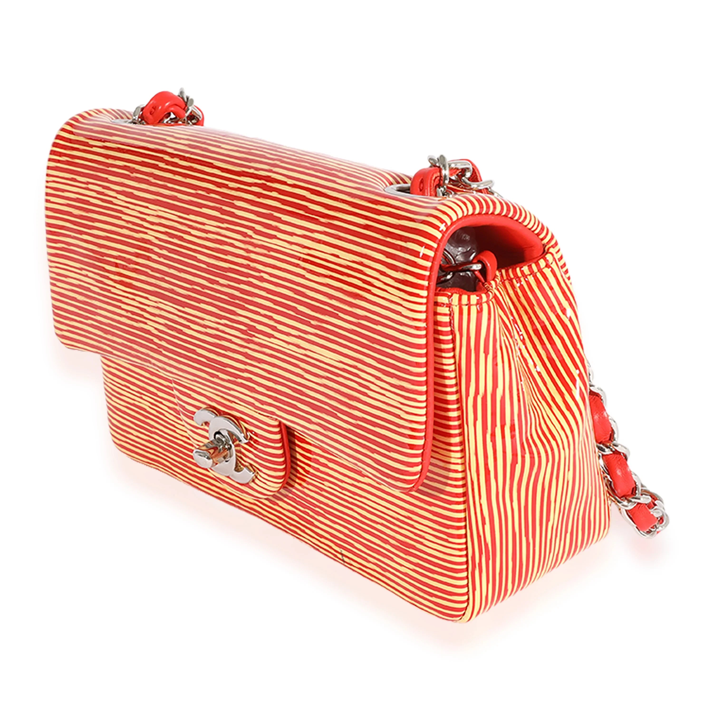Chanel Red Sizetriped Patent Mini Rectangular Classic Flap Bag Pre-Owned