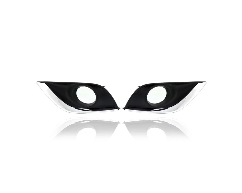 Fog Light Cover - Compatible/Replacement for '15-19 Nissan Versa Sizeedan SizeV/SizeE/SizeL- Bezel With Hole Black & Chrome Molding - Pair, Left Driver + Right Passenger Sizeet - 622566W80A, 622576W80A