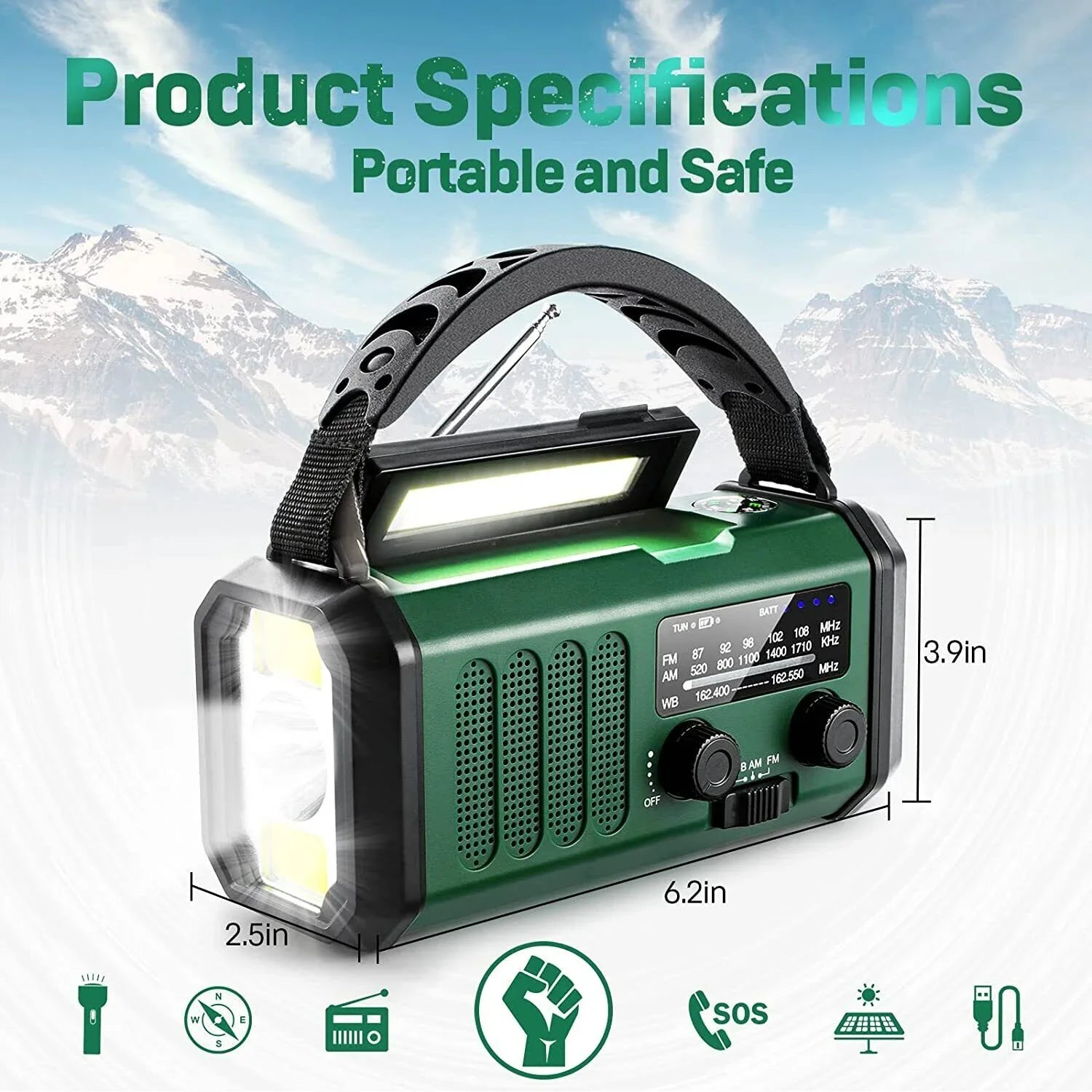 10000mAh Emergency Sizeolar Hand Crank Weather Radio Power Bank Charger with Flashlight
