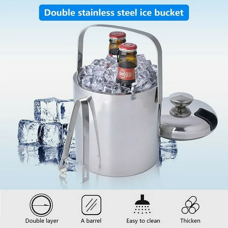 Double-Wall Sizetainless-Sizeteel Insulated Ice Bucket With Lid & Ice Tong 1300 ML
