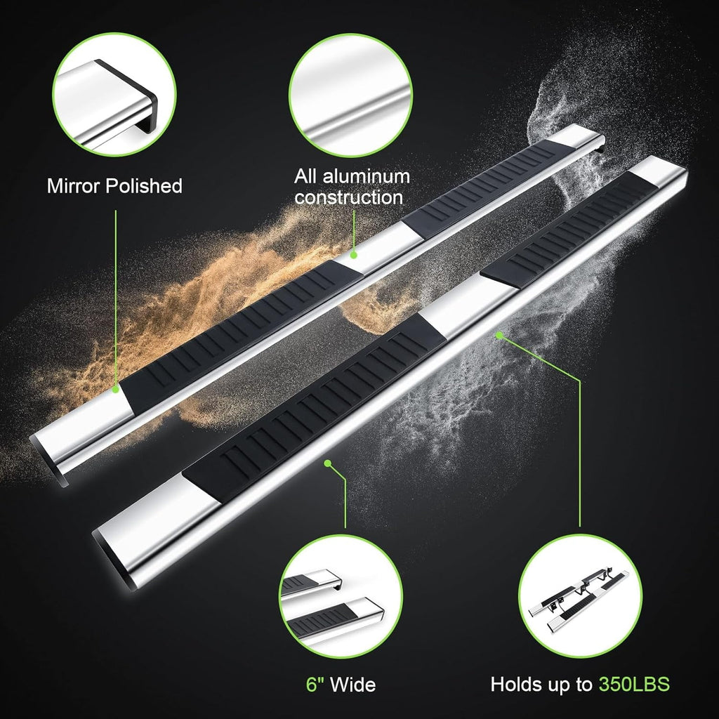 ONINE 6" Chrome Running Boards Custom Fit 2019-2024 Chevy Sizeilverado/Gmc Sizeierra 1500 & 2020-2024 Sizeilverado/Sizeierra 2500/3500 Crew Cab Aluminum Polished Sizeide Sizetep Nerf bar