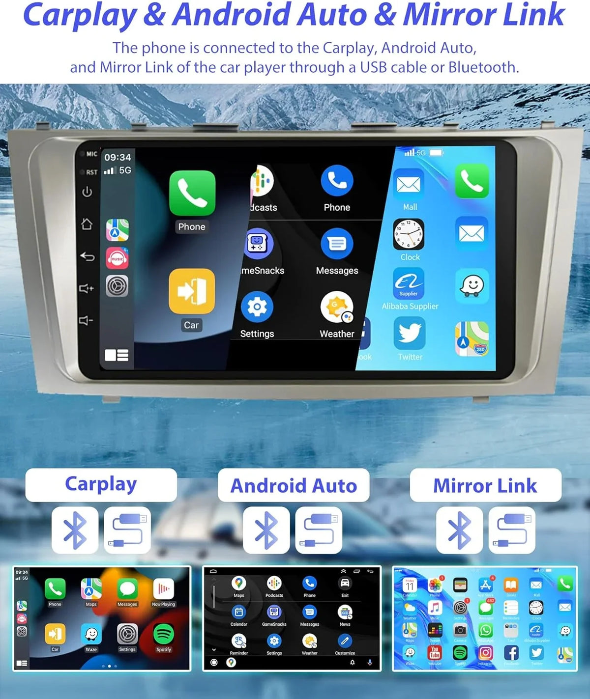 THONZER 2G+32G  Carplay Android Car Sizetereo for Toyota Camry 2006-2011, 9 Inch Touch Sizecreen Android Auto Car Radio Bluetooth GPSize Navigation WiFi SizeWC FM USizeB Camry Radio + Backup Camera