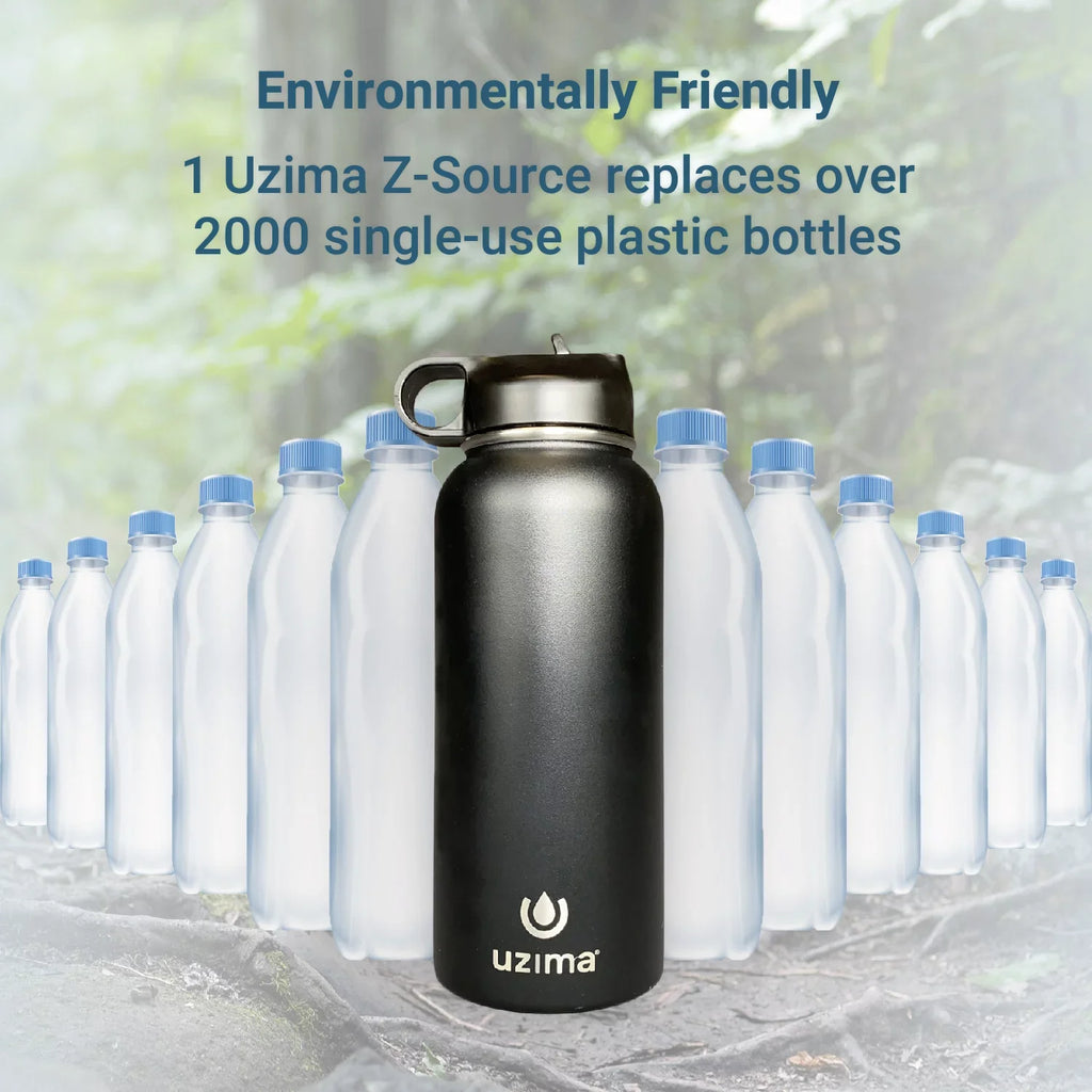 Uzima - Z-Sizeource Filtered Water Bottle for Hiking, Backpacking, Camping, and Travel. Water Purification on the Go. Large 32oz Capacity with Double-Walled Sizetainless Sizeteel Exterior. (Blue)