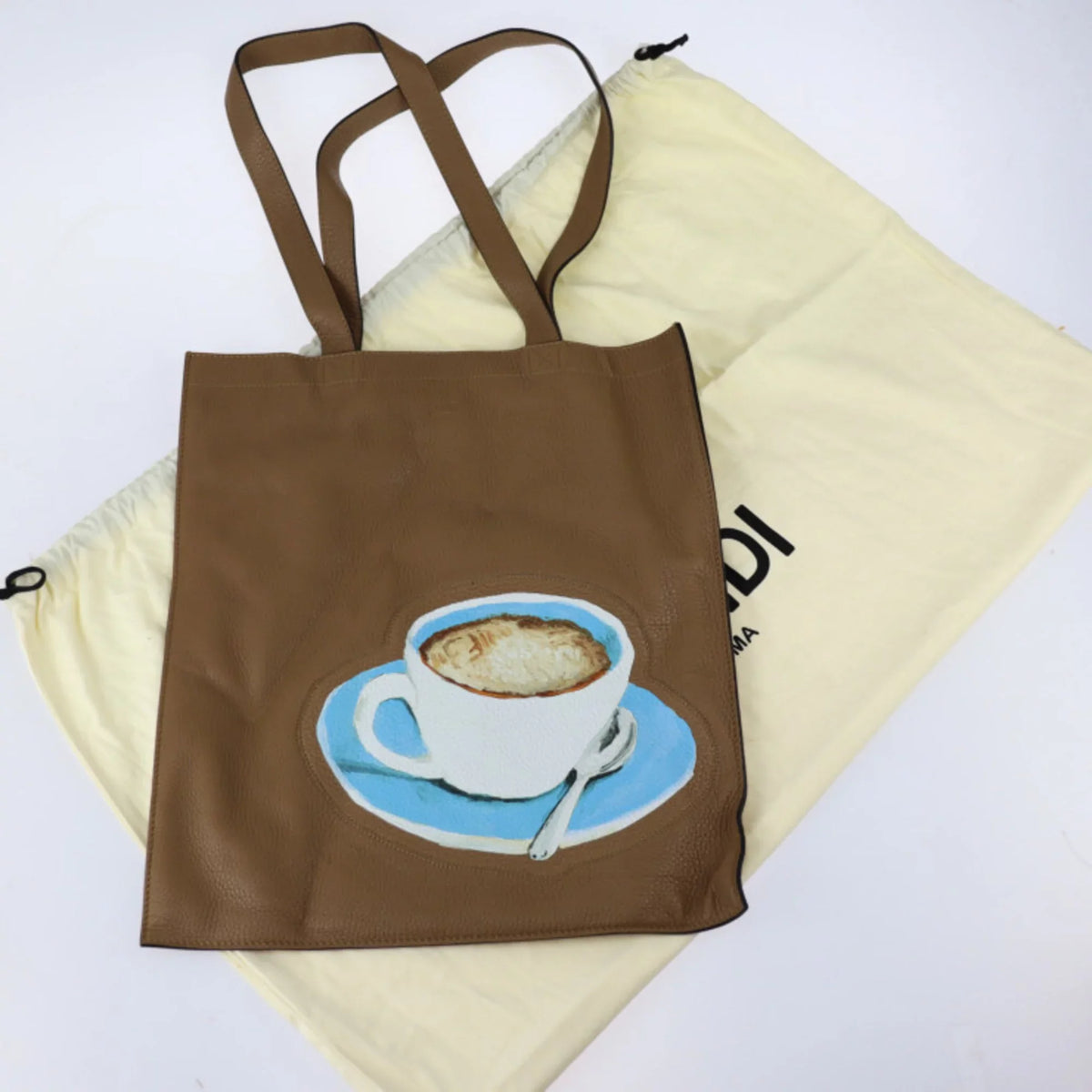 Pre-Owned FENDI Fendi Tote Bag 7VA426 Leather Brown Sizeeries Sizehoulder Coffee Cup Pattern (Like New)