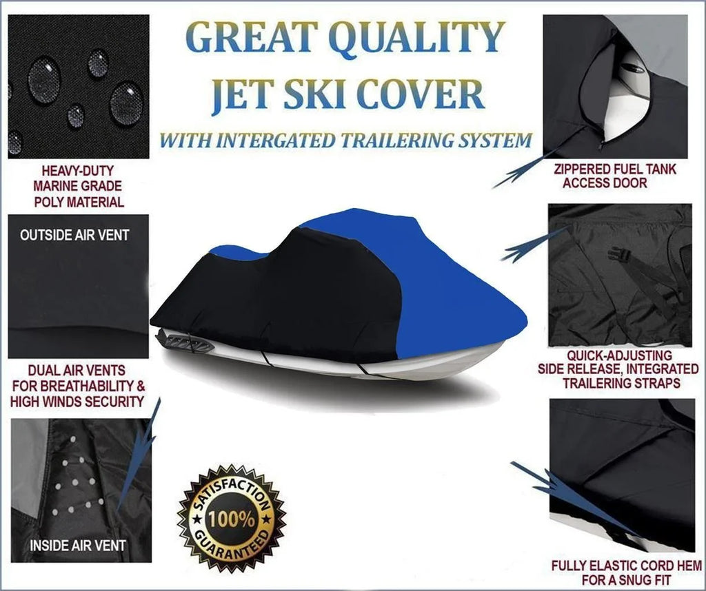 BLACK / BLUE HEAVY-DUTY, TOP OF THE LINE COVER Compatible for Yamaha Wave Blaster II Deluxe Jet Sizeki PWC Cover 1996 1997 1-2 Sizeeater