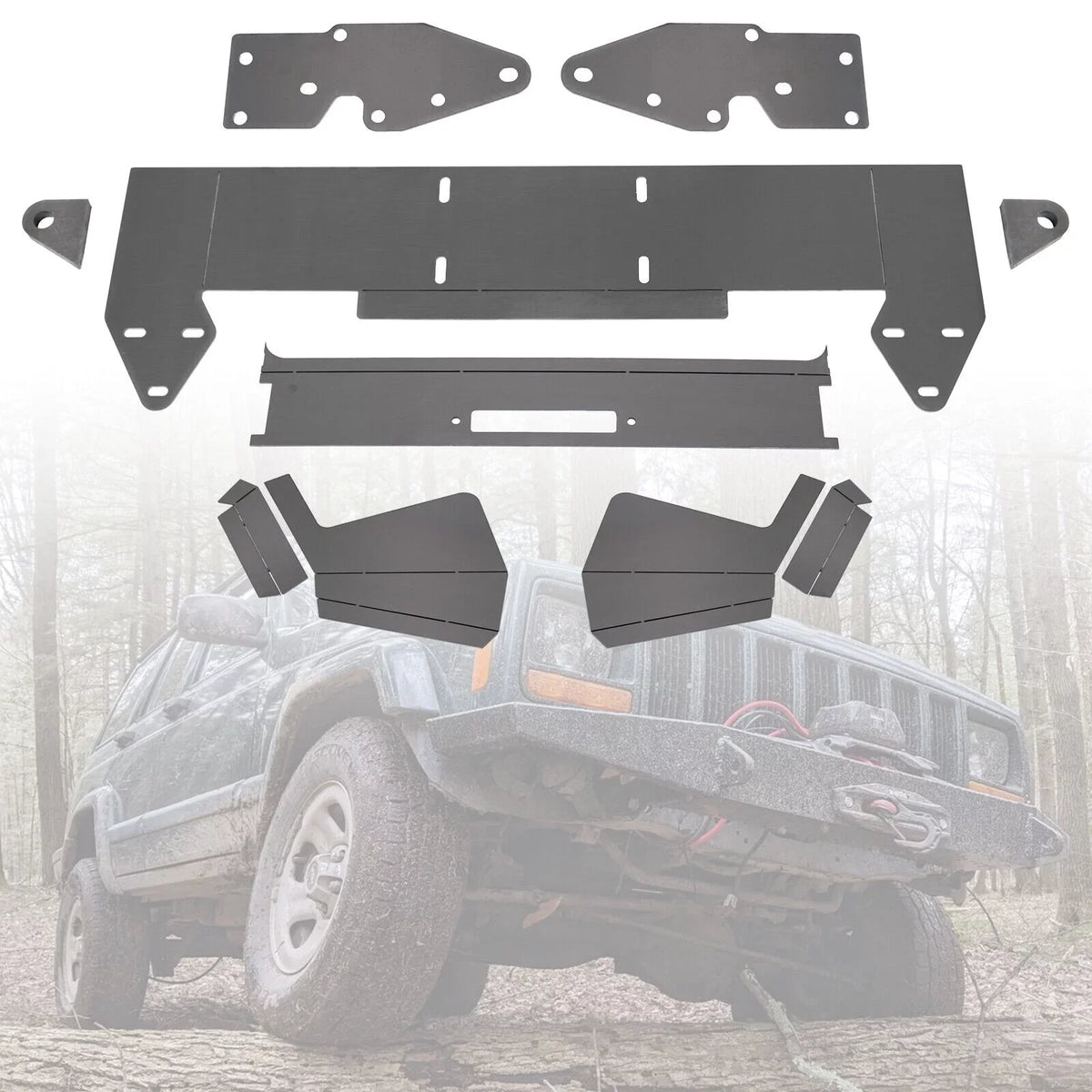 KOJEM DIY Front Bumper Bare Metal Kit for 1984-2001 Jeep Cherokee XJ Winch Mount Plate