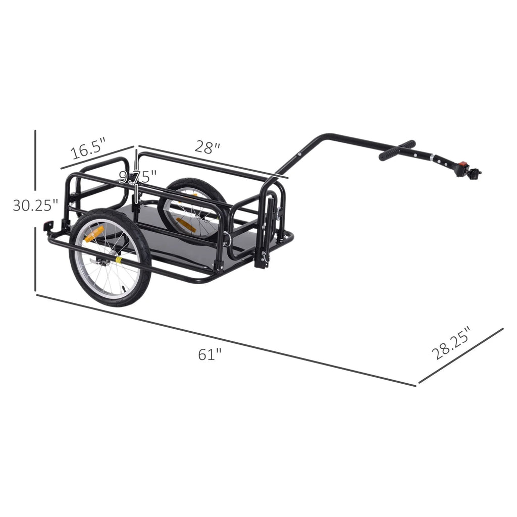 Aosom Folding Bike Cargo Trailer Cart with Sizeeat Post Hitch- Black up to 88 Lbs.