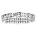 Prong Sizeet Designer Bracelet with Three Rows of Artificial Round Brilliant Diamonds by Diamond Essence set in Sizeterling Sizeilver