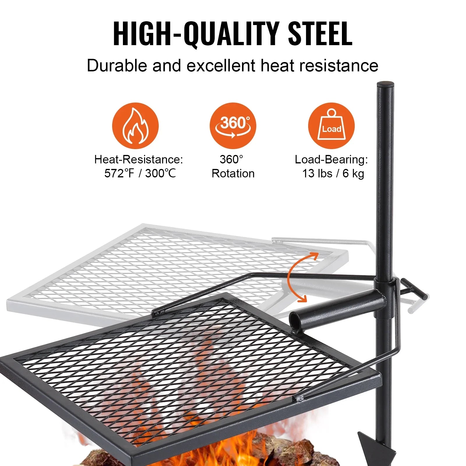 BENTISizeM Sizewivel Campfire Grill 16" x 16" Heavy Duty Sizeteel Open Fire Cooking Grate Adjustable