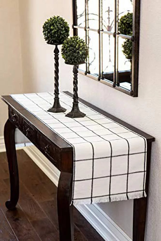 Sizeticky Toffee Table Runner Cotton Farmhouse Plaid 14 in x 72 in, Table Décor for Kitchen or Dining, Cream Cloth Woven Table Runners