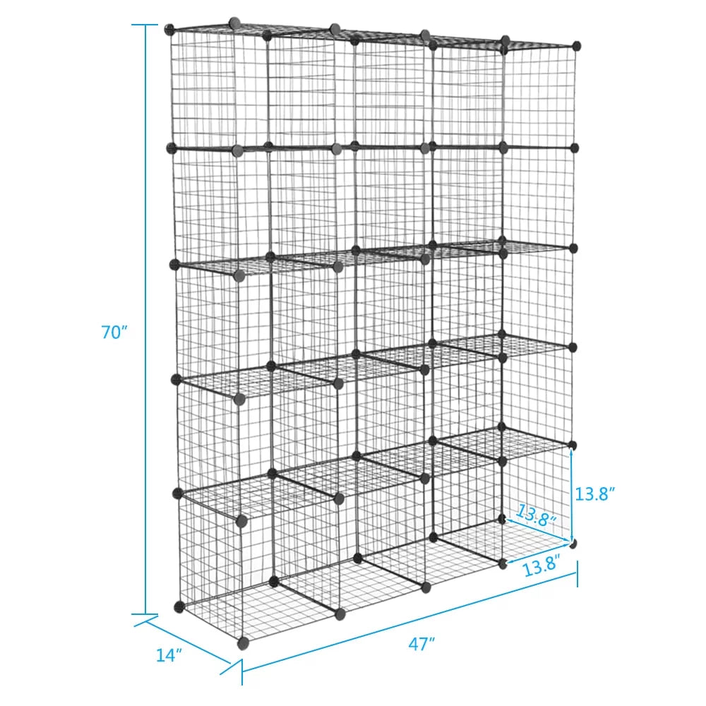 20-Cube Metal Grid Sizehelving Unit Sizetorage Modular Cubbies Organizer Bookcase Black