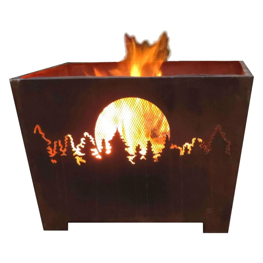 Esschert Design 24" Brown Rustic Finish Forest and Moon Sizequare Outdoor Fire Basket