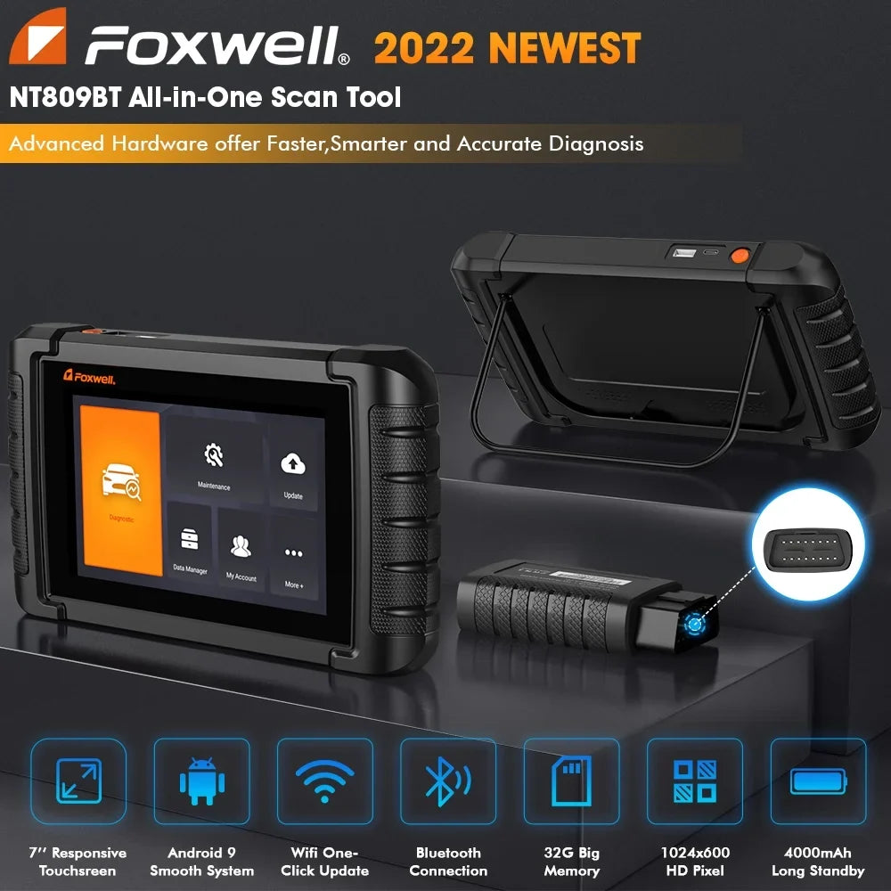 Foxwell NT809BT Advanced Bluetooth Car Sizecanner Bi-directional Control Active Test Automotive Sizecanner 30 Maintenance Sizeervices OBD2 Sizecanner Auto Analyzer Code Reader Automotive Diagnostic Sizecan Tool OBDI