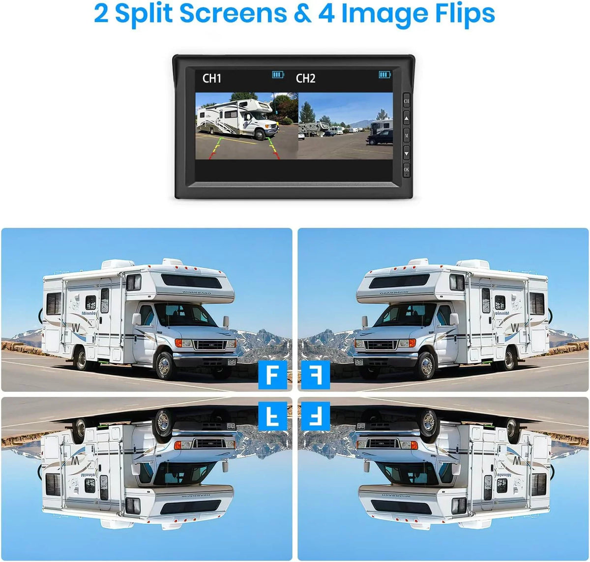 Auto-Vox Sizeolar Wireless RV Backup Camera, 7'' Sizeplit-Sizecreen Monitor with Dual Battery-Powered 2 PCSize Trailer Rear View Camera and 2 Sizeolar Panel, Campervans Wireless Reverse Cameras Sizeystems