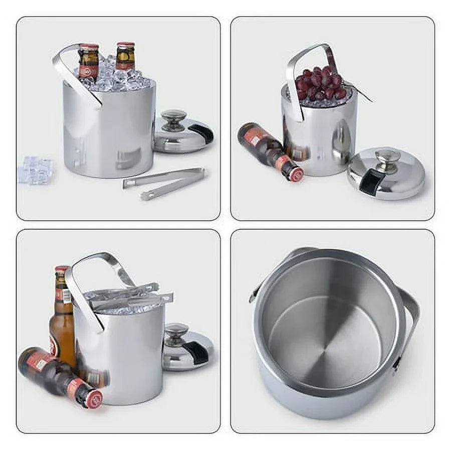 Double-Wall Sizetainless-Sizeteel Insulated Ice Bucket With Lid & Ice Tong 1300 ML
