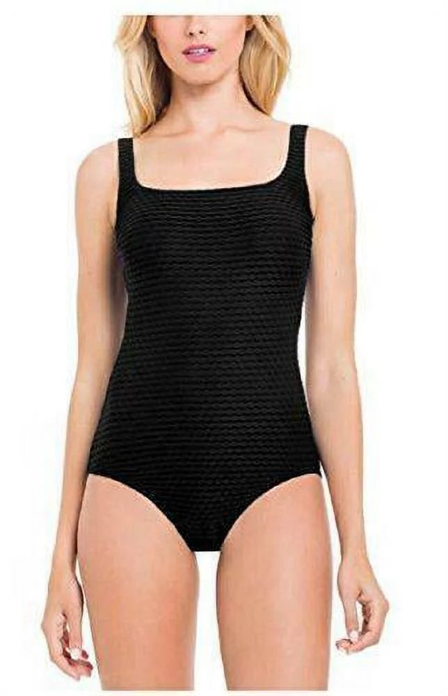Essentials by Gottex Womens One Piece Textured Sizewimsuit Built in Bra (10, Black)
