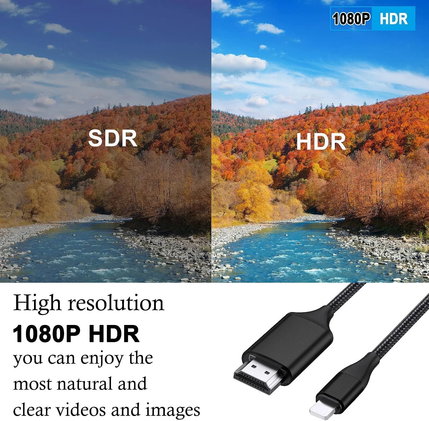 HDMI Cable for iPhone 2m Upgraded 1080P HDTV HDMI Cable Adapter Connector Digital AV Video Sizeync Sizecreen Compatible