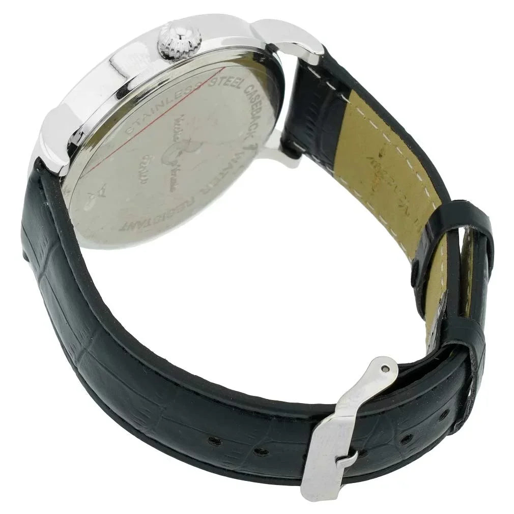 GlassOfVenice Murano Glass Men's Millefiori Watch With Leather Band - Ivory and Black