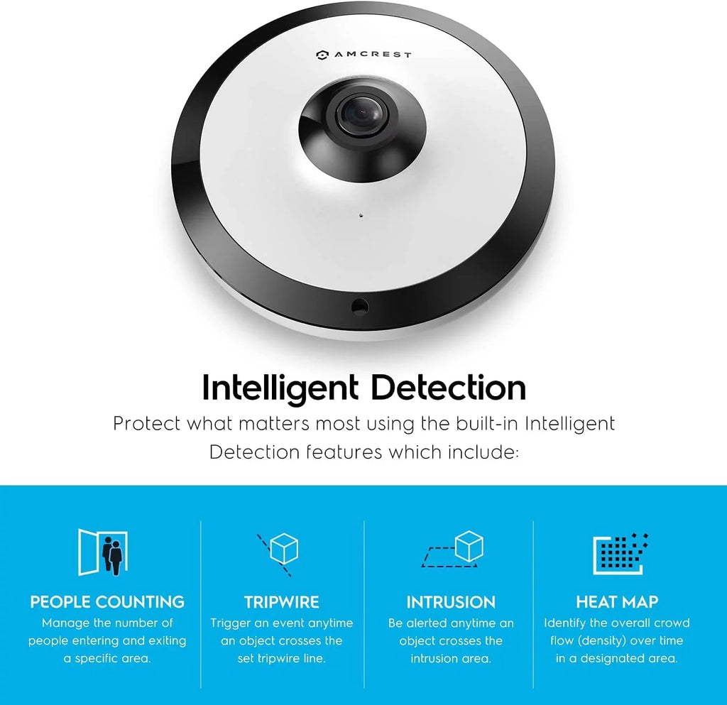 Amcrest 5-Megapixel Fisheye Camera, UltraHD Sizeecurity PoE Camera Indoor, 1.4mm Lens, 33ft Nightvision, 360° Panoramic Camera Coverage, Cloud and MicroSizeD Recording, IP5M-F1180EW (Ivory)