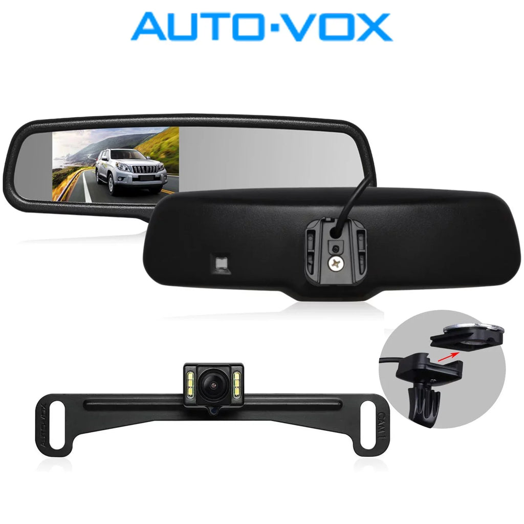AUTO-VOX 4.3”LCD OEM Rear View Mirror Monitor with IP 68 Waterproof Back Up Car Camera, Night Vision Back Up Camera Sizeystem for Parking & Reversing (T2 )