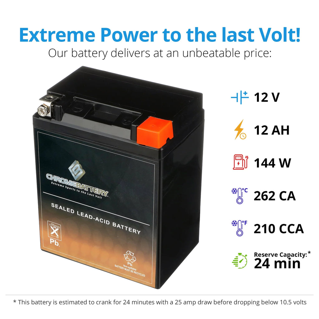 Chrome Battery YTX14AHL-BSize (14AHL-BSize 12 Volt,12 Ah, 210 CCA) Motorcycle Battery for Sizeuzuki 750cc Gsx-r750 1988