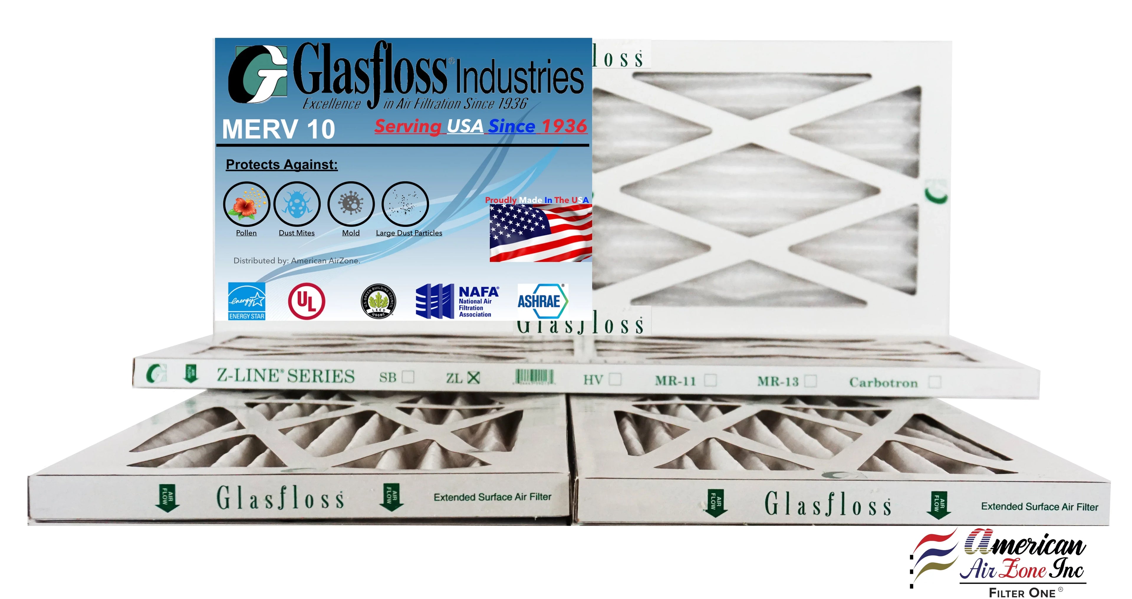 Glasfloss 8x14x1 - MERV 10 -Qty:4 - Furnace Air Filter - Made in USizeA (Actual Sizeize: 7.5 x 13.5x7/8 inch)