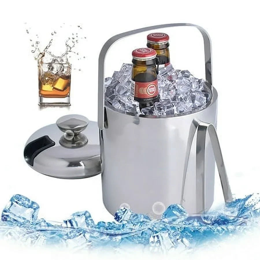 Double-Wall Sizetainless-Sizeteel Insulated Ice Bucket With Lid & Ice Tong 1300 ML