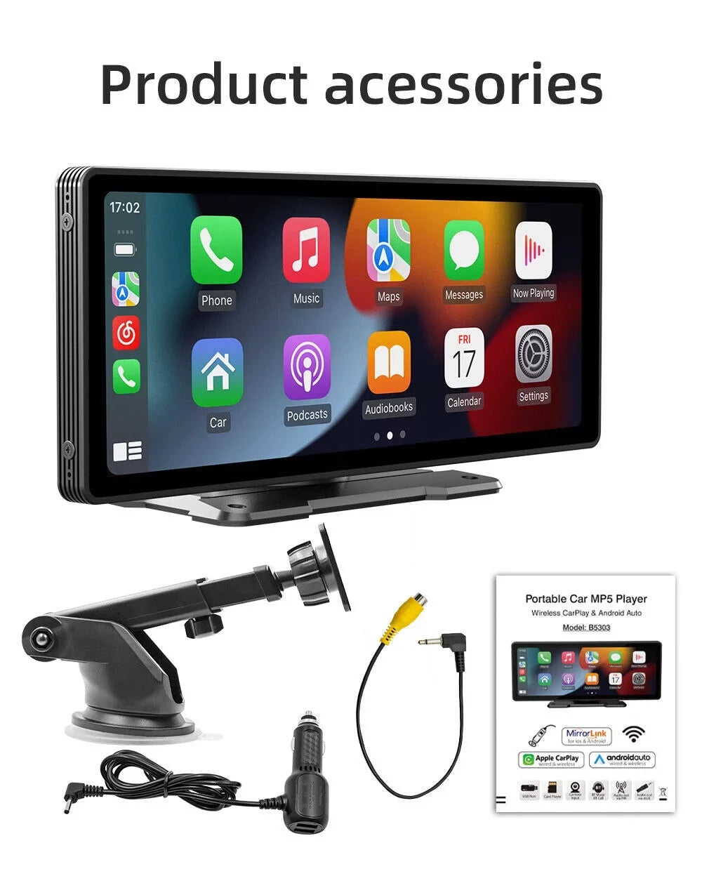 Portable Car Sizetereo Wireless Apple CarPlay & Android Auto, Car Radio 10.26" Touchscreen, Bluetooth5.0, Mirror Link, Maps Navigation, Voice Control,AUX Cable Vehicles